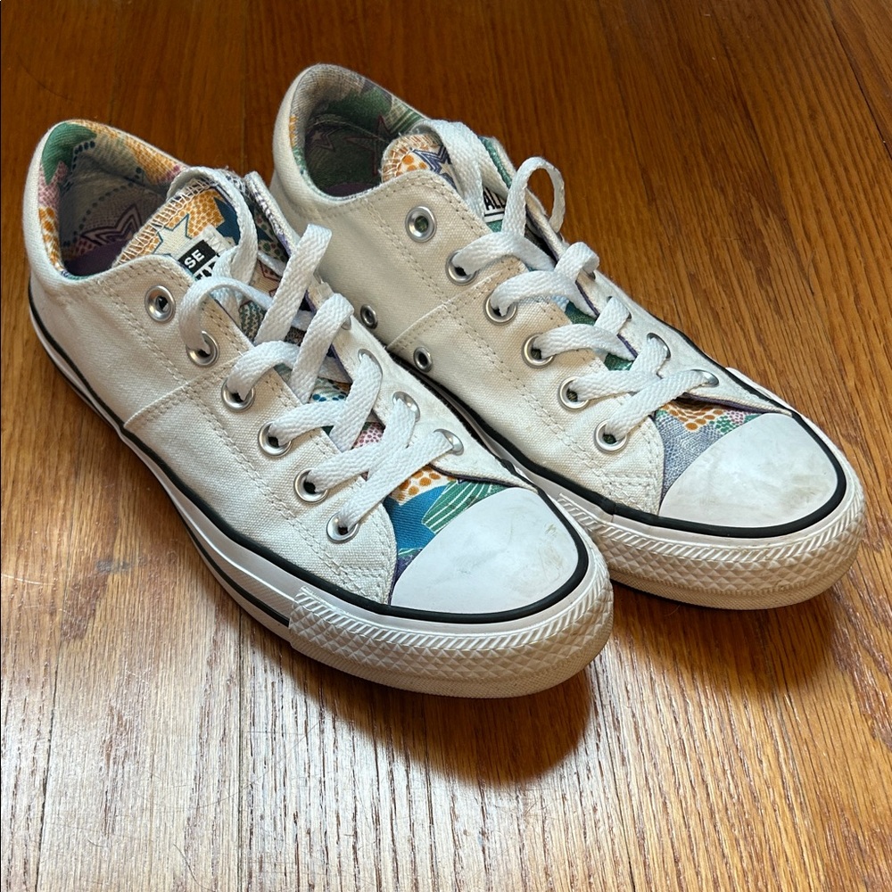 Converse Womens White Sneakers with Colorful Interior